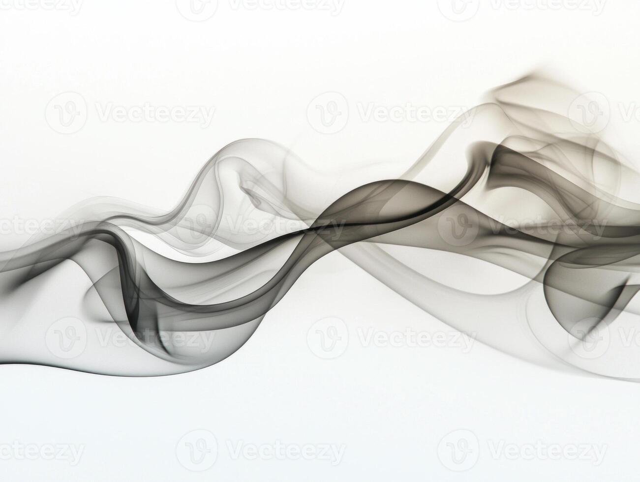 Rising black smoke elegantly dances and swirls against a pristine white backdrop, showcasing intricate textures and soft edges that gradually fade into lighter grays. photo