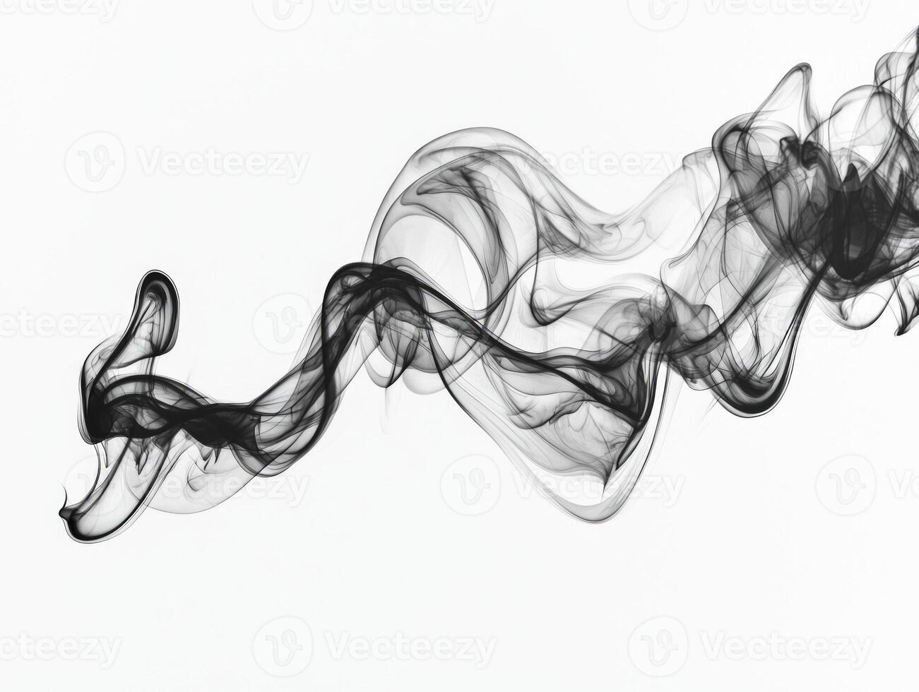 The delicate tendrils of black smoke curl and rise effortlessly, creating a mesmerizing dance against a clean white backdrop. The intricate details highlight its fluid nature and ethereal quality. photo