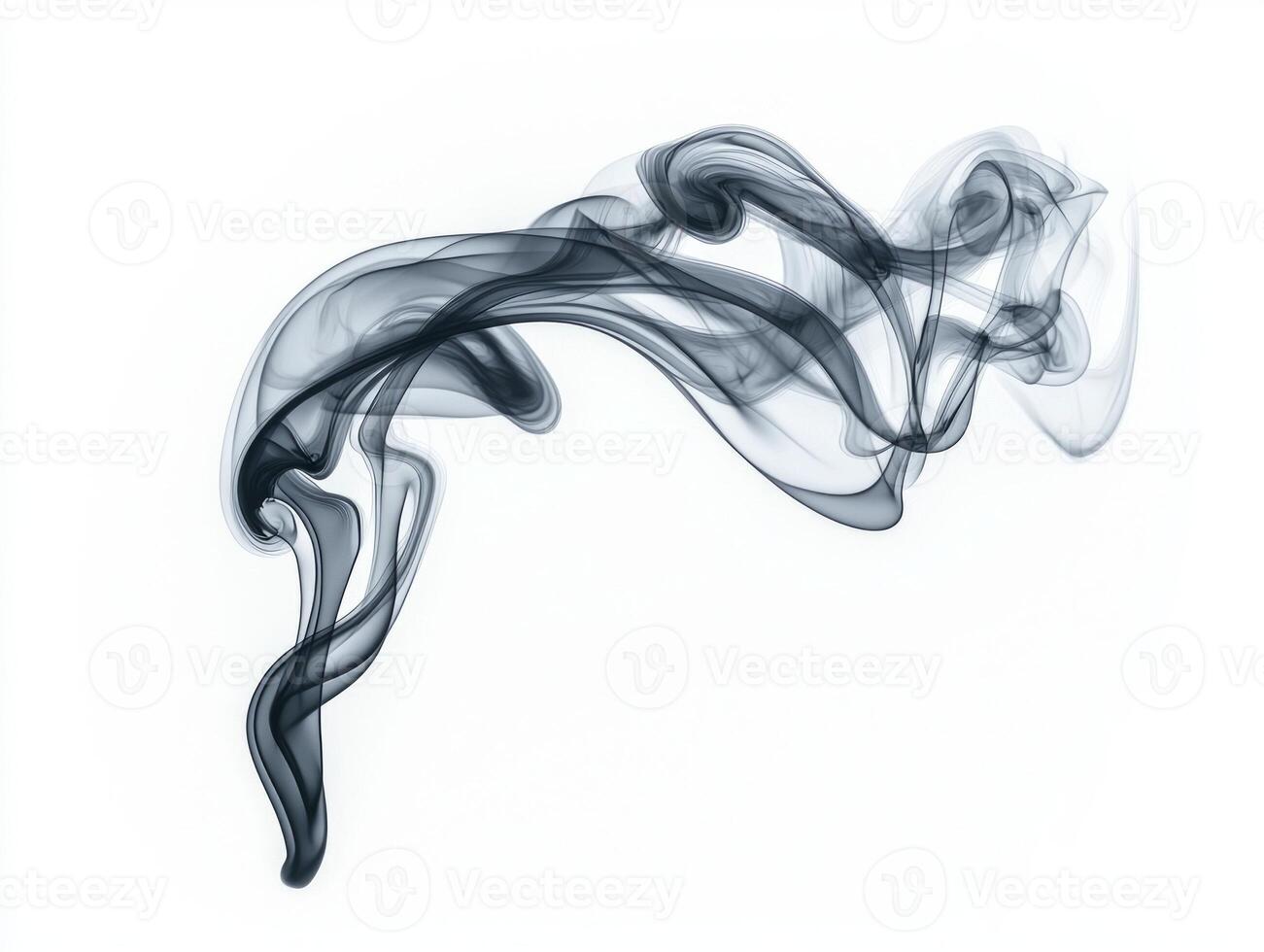 Rich black smoke swirls upward, creating intricate patterns as soft tendrils dissipate into the air, contrasting beautifully against a stark white backdrop. photo