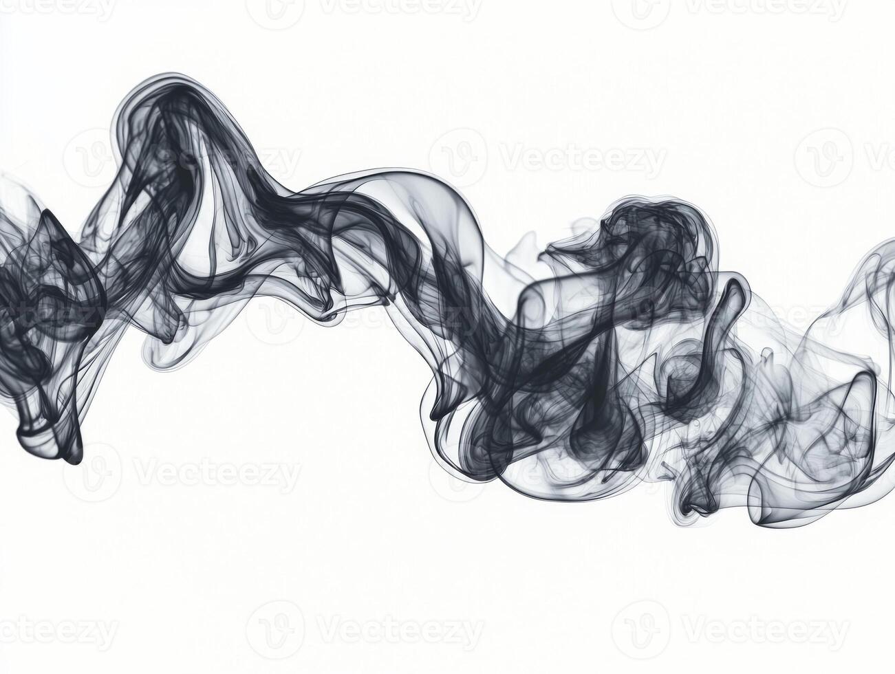 Delicate black smoke tendrils rise elegantly, swirling and thinning as they ascend, creating a captivating contrast against a bright white backdrop, showcasing intricate textures. photo