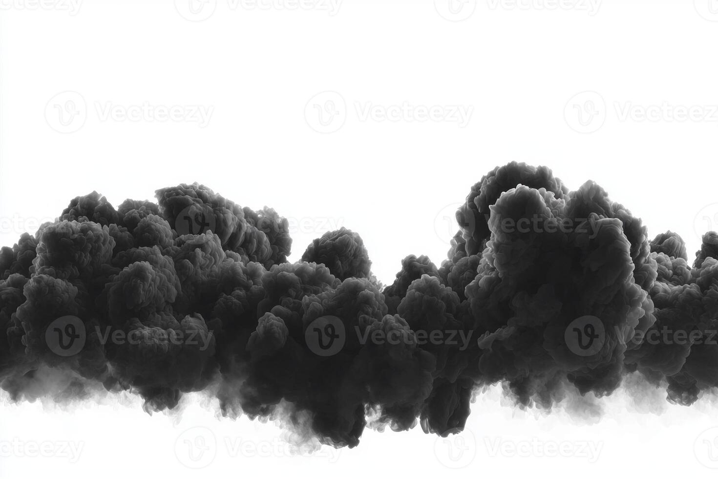 Thick black smoke rises and swirls against a striking white background, forming dark clouds that transition into wispy trails, evoking a sense of movement and intensity photo