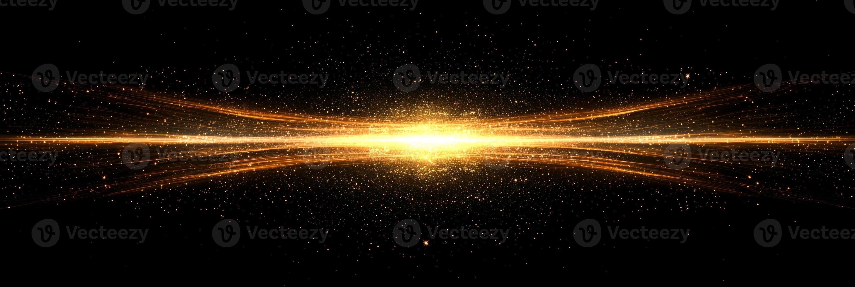 explosion of shimmering golden dust bursts forth, radiating energy as particles spread across a deep black background, evoking a stunning cosmic atmosphere. photo