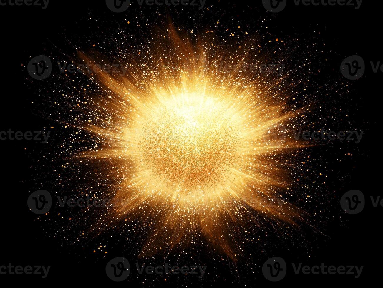 stunning explosion of golden particles bursts into a radiant sphere, dispersing luminous energy across a dark cosmic background, creating an awe-inspiring visual spectacle. photo