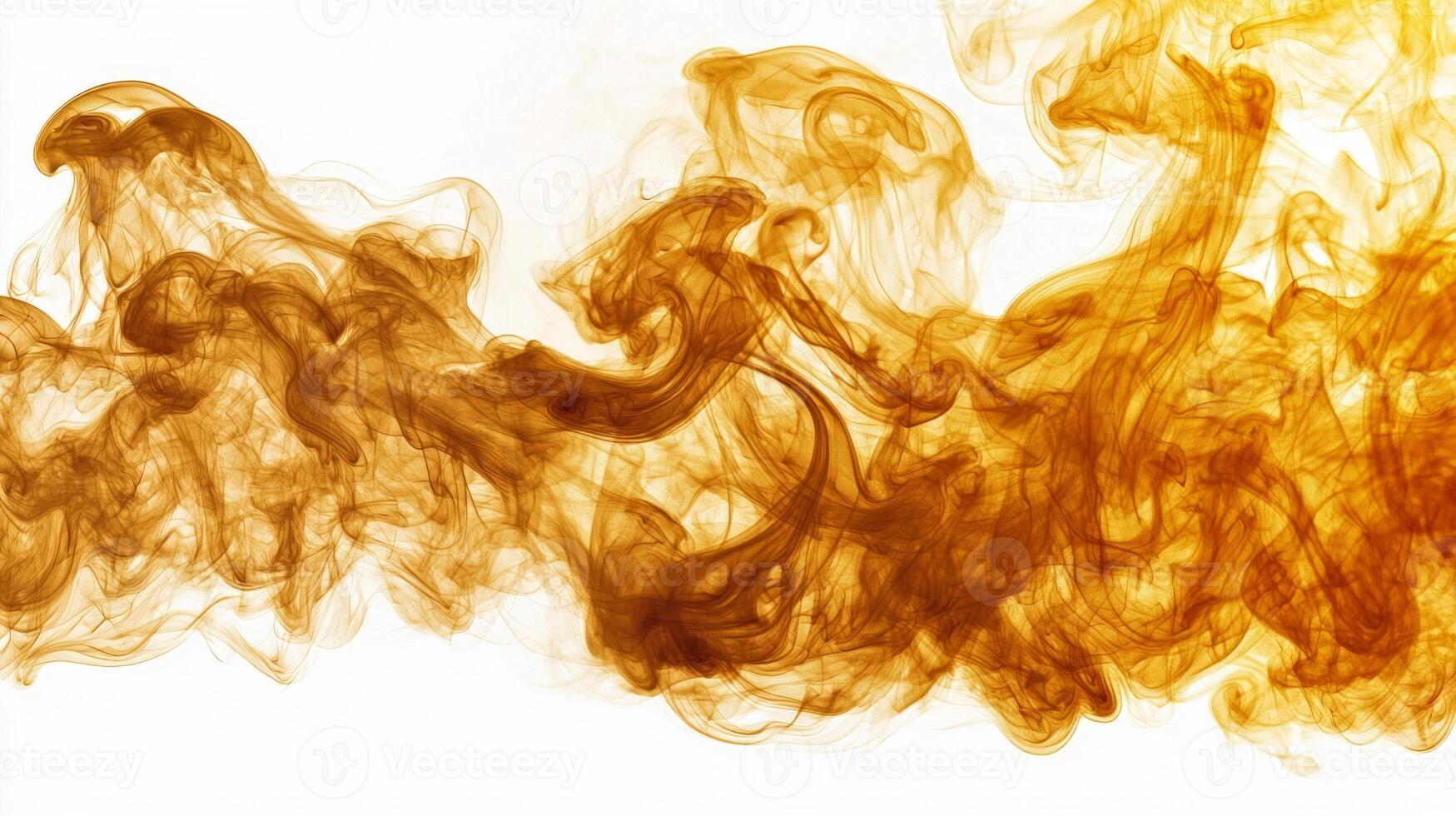 Golden-yellow smoke tendrils swirl and twist, creating an artistic display against a bright white backdrop. The soft blends evoke a sense of tranquil movement and beauty. photo