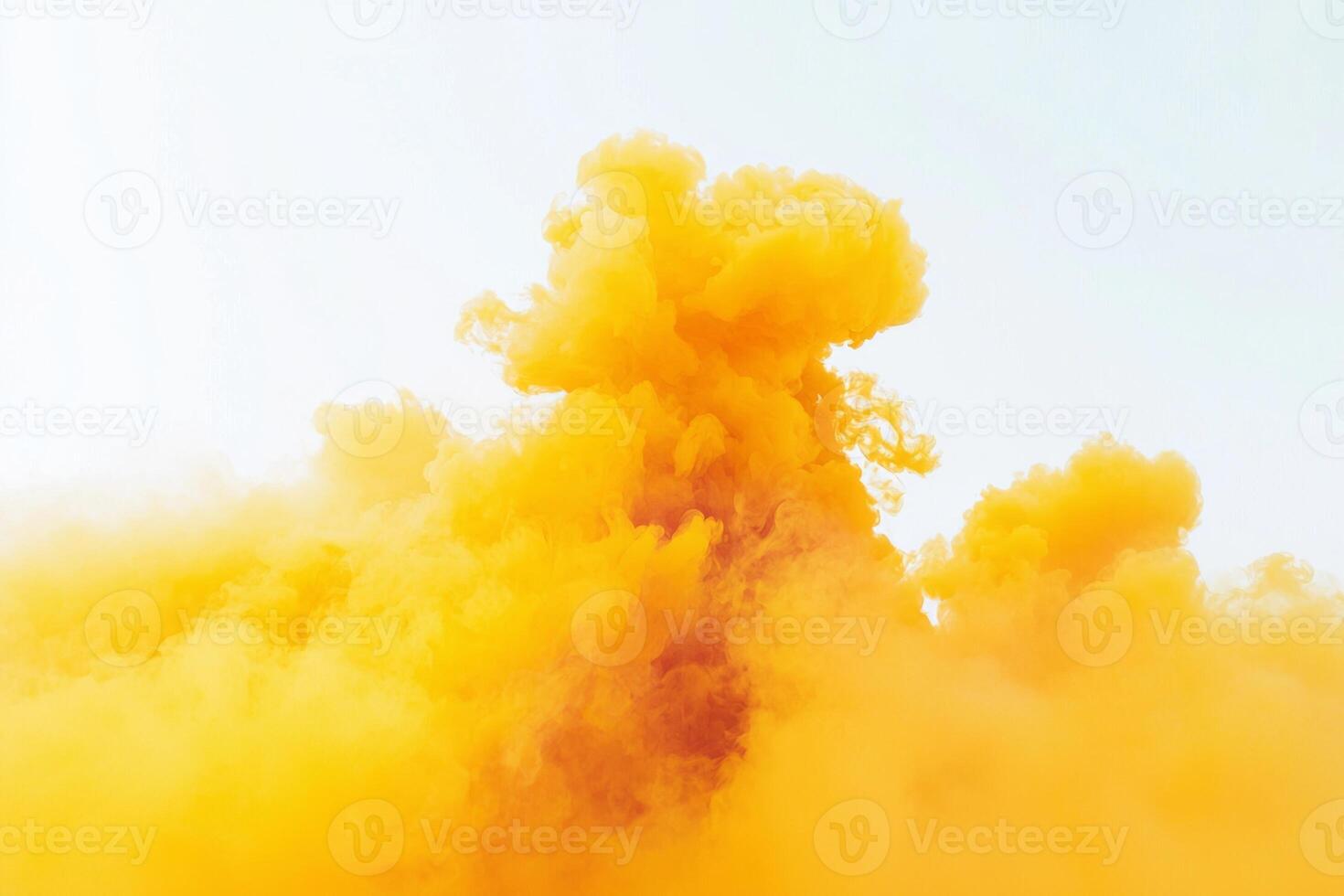 Bright yellow smoke ebbs and flows against a light backdrop, crafting a mesmerizing visual effect that evokes energy and creativity in a hyper-realistic style. photo
