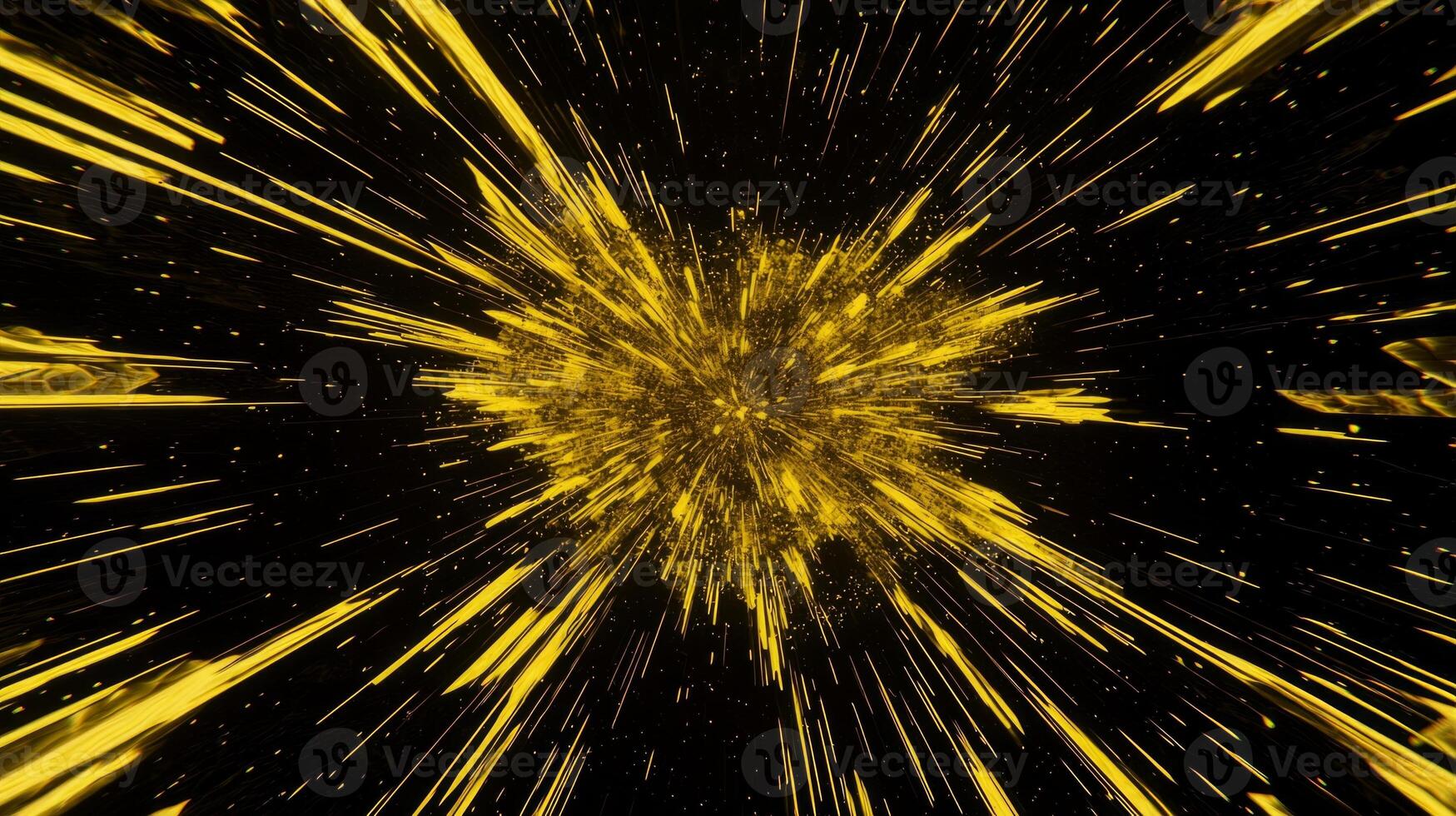 A vibrant explosion of yellow particles radiates outward, creating a striking contrast against an inky black background, evoking a sense of cosmic energy and wonder. photo