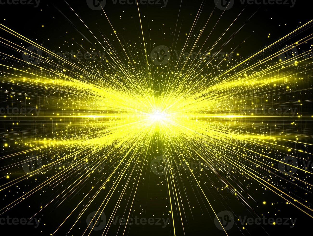 A stunning eruption of yellow particles radiates outward, illuminating the darkness with a bright glow. The dynamic energy captures a sense of movement and vitality. photo