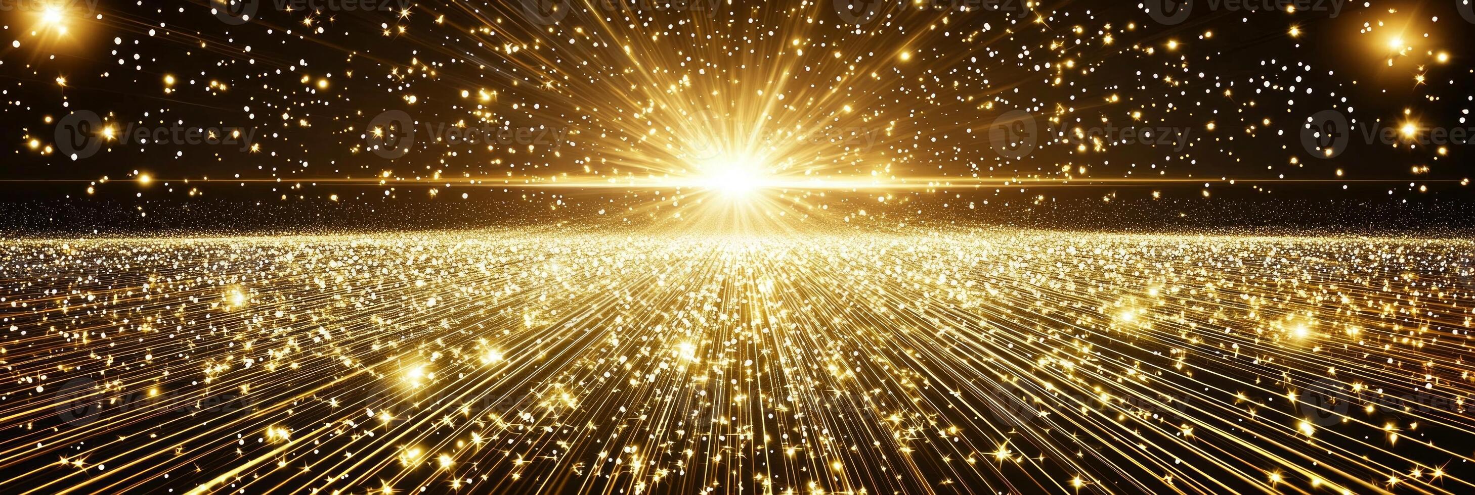 A stunning burst of bright yellow particles scatters energy in all directions, creating an energetic wave of light that captivates against the deep black backdrop. photo