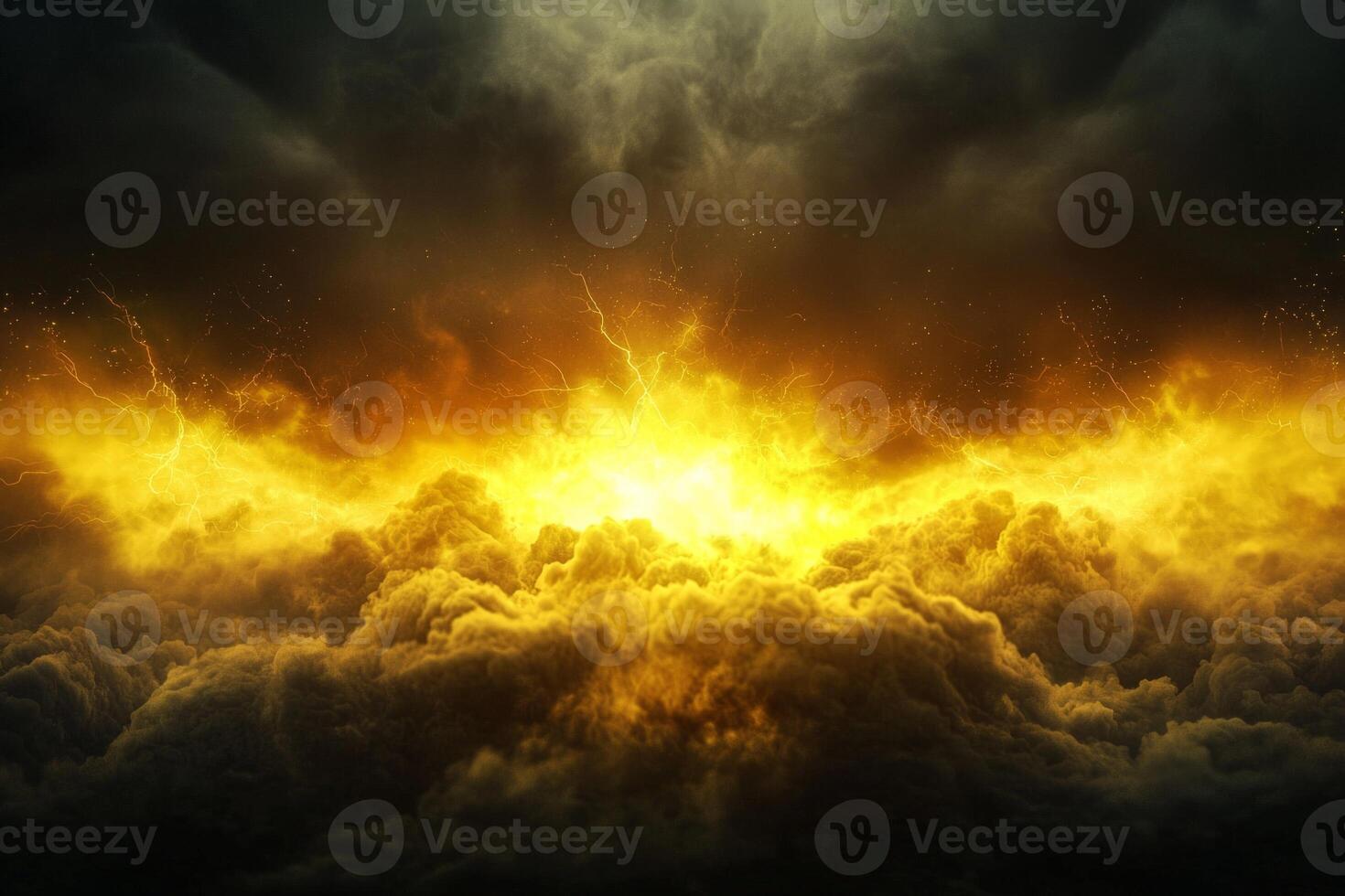 A vibrant burst of yellow particles radiates outward, illuminating the surrounding black space. The dynamic energy creates an awe-inspiring, imaginative spectacle, reminiscent of cosmic phenomena. photo