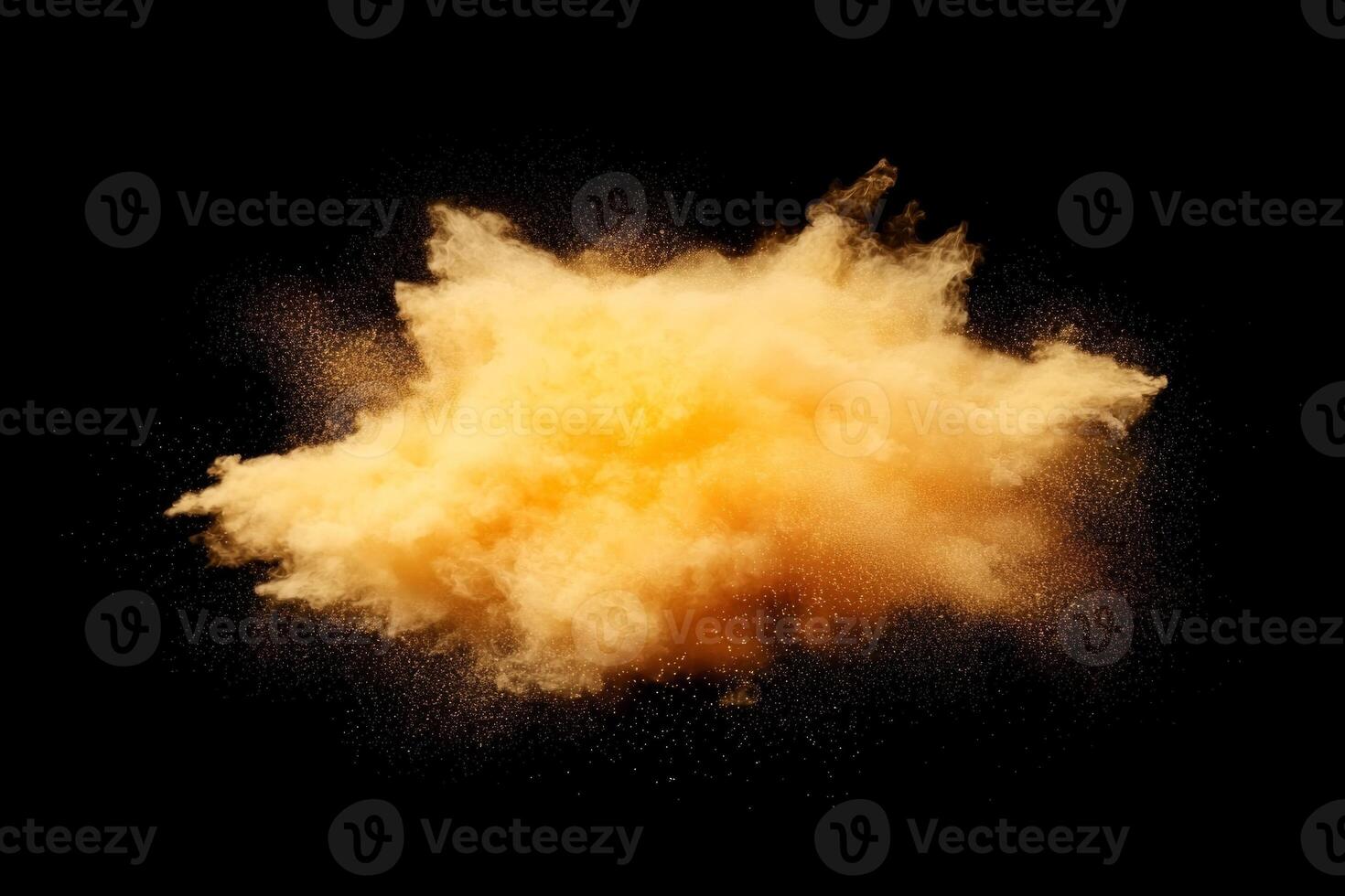 A brilliant burst of yellow particles expands outward, illuminating the darkness with glowing dust trails and energetic dispersion, captivating the viewer with its dynamic movement. photo