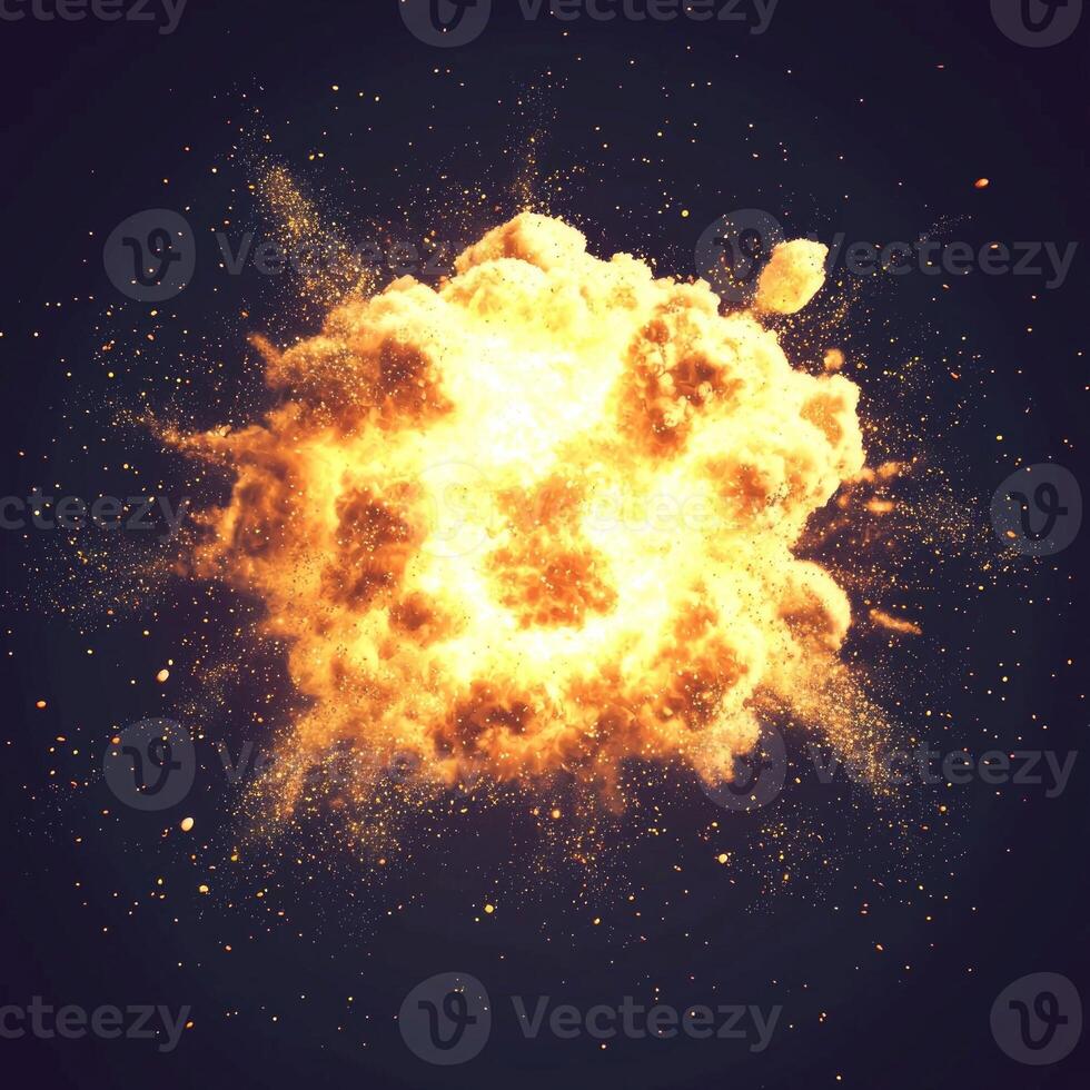 A vibrant yellow explosion unleashes a stunning display of particles, radiating outward in a dynamic burst that captivates with its cosmic energy and intensity. photo