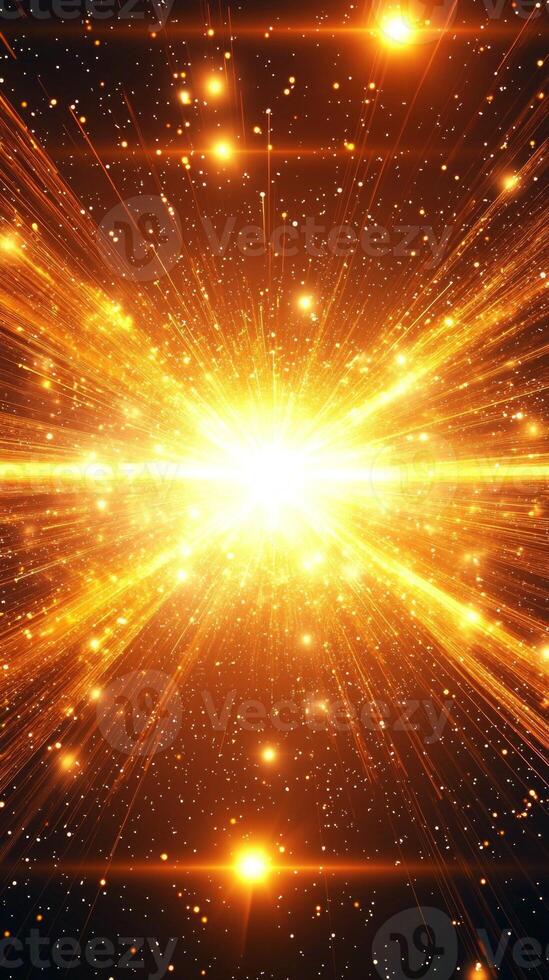 A stunning burst of yellow particles radiates outward, creating a mesmerizing wave of light and energy, illuminating the dark expanse of space with a cosmic explosion. photo