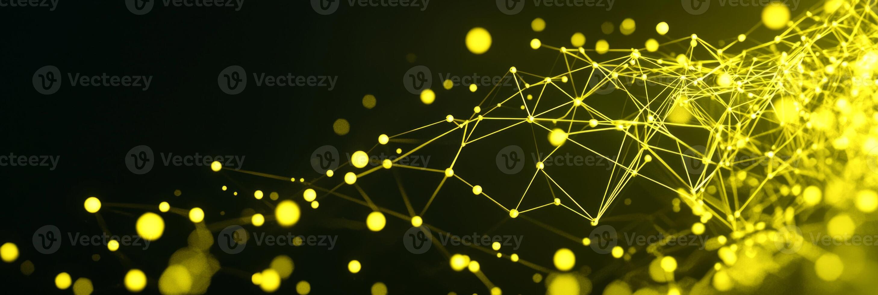 An intricate composition of yellow particles forms a captivating geometric design, connected by glowing lines against a deep black backdrop, evoking a sense of cosmic exploration and artistry. photo