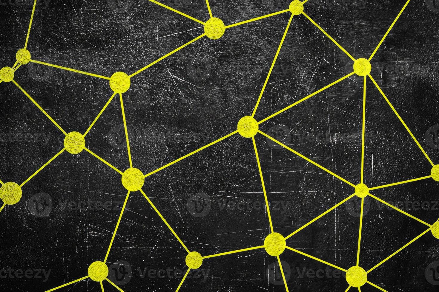 Surrounded by a void of darkness, tiny yellow dots dance across the canvas, interconnected by thin, glowing lines, evoking a mesmerizing starry night in a minimalist style. photo