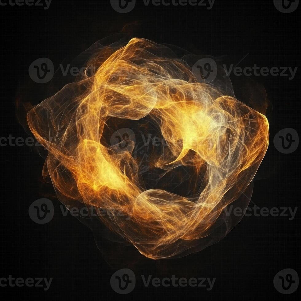 A radiant formation of swirling yellow particles glows softly, evoking a sense of wonder as they intertwine to mimic the beauty of a cosmic nebula. photo