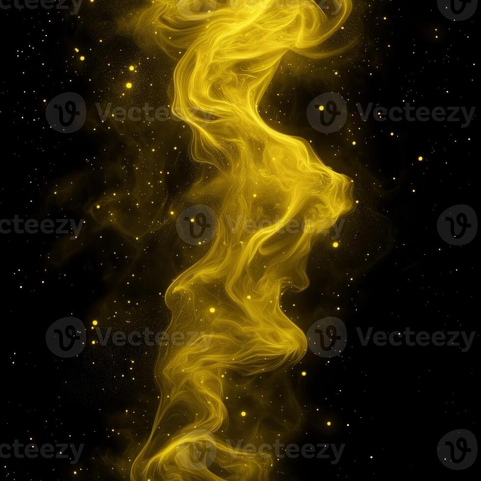 Swirling yellow particles gently come together to form a nebula-like structure against a deep black background, radiating a soft, luminous glow that sparks dreams of the cosmos. photo