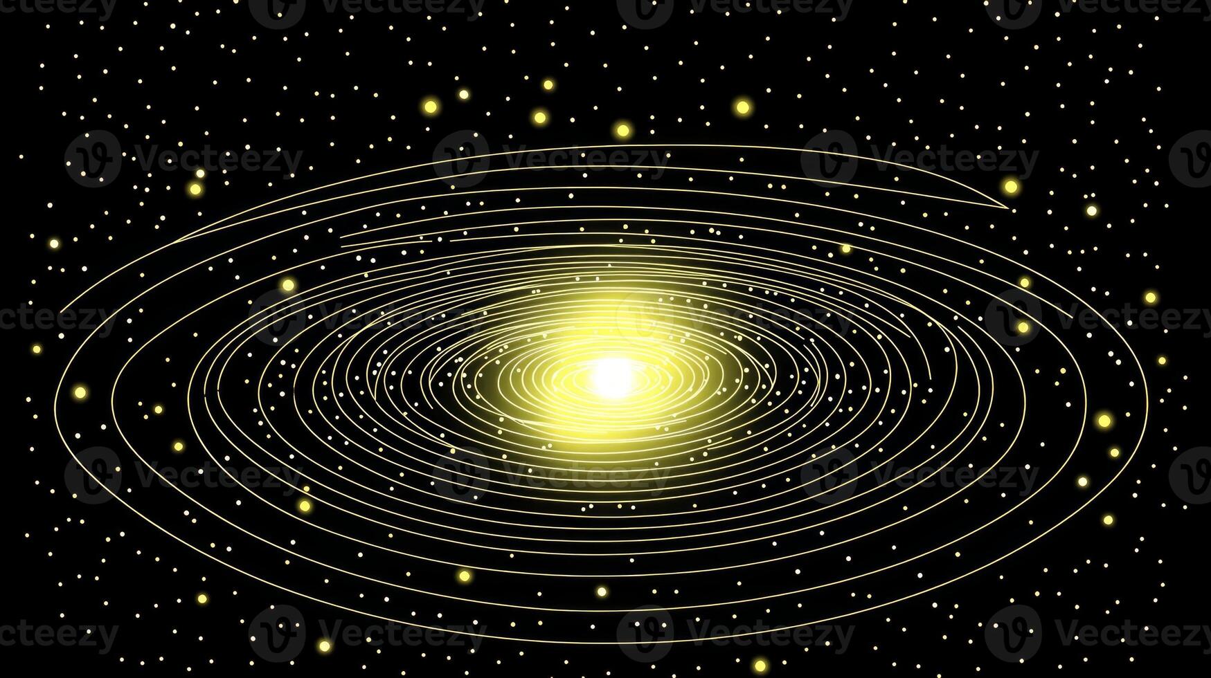 A mesmerizing arrangement of glowing yellow dots creates a galaxy-like formation, drawing the eye toward a radiant center where brightness intensifies, evoking a cosmic wonder. photo