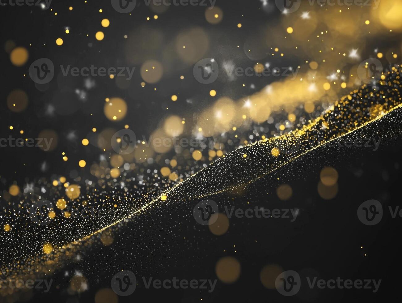 Scattered yellow dots shimmer against a dark background, varying in intensity and creating an enchanting cosmic effect reminiscent of stardust in a minimalistic style. photo