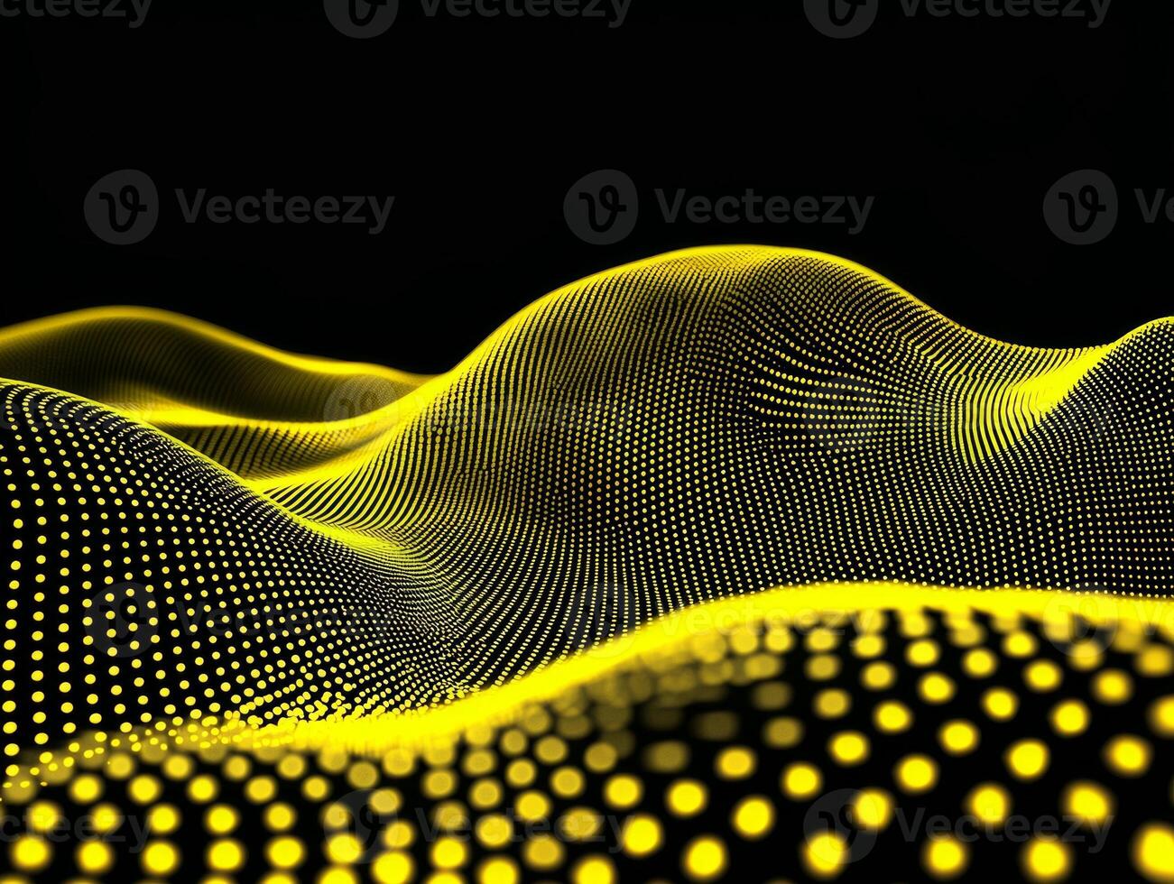 Small yellow dots scatter across a dark background, glowing with different intensities, creating a mesmerizing, cosmic stardust effect that exudes an enchanting minimalistic style. photo