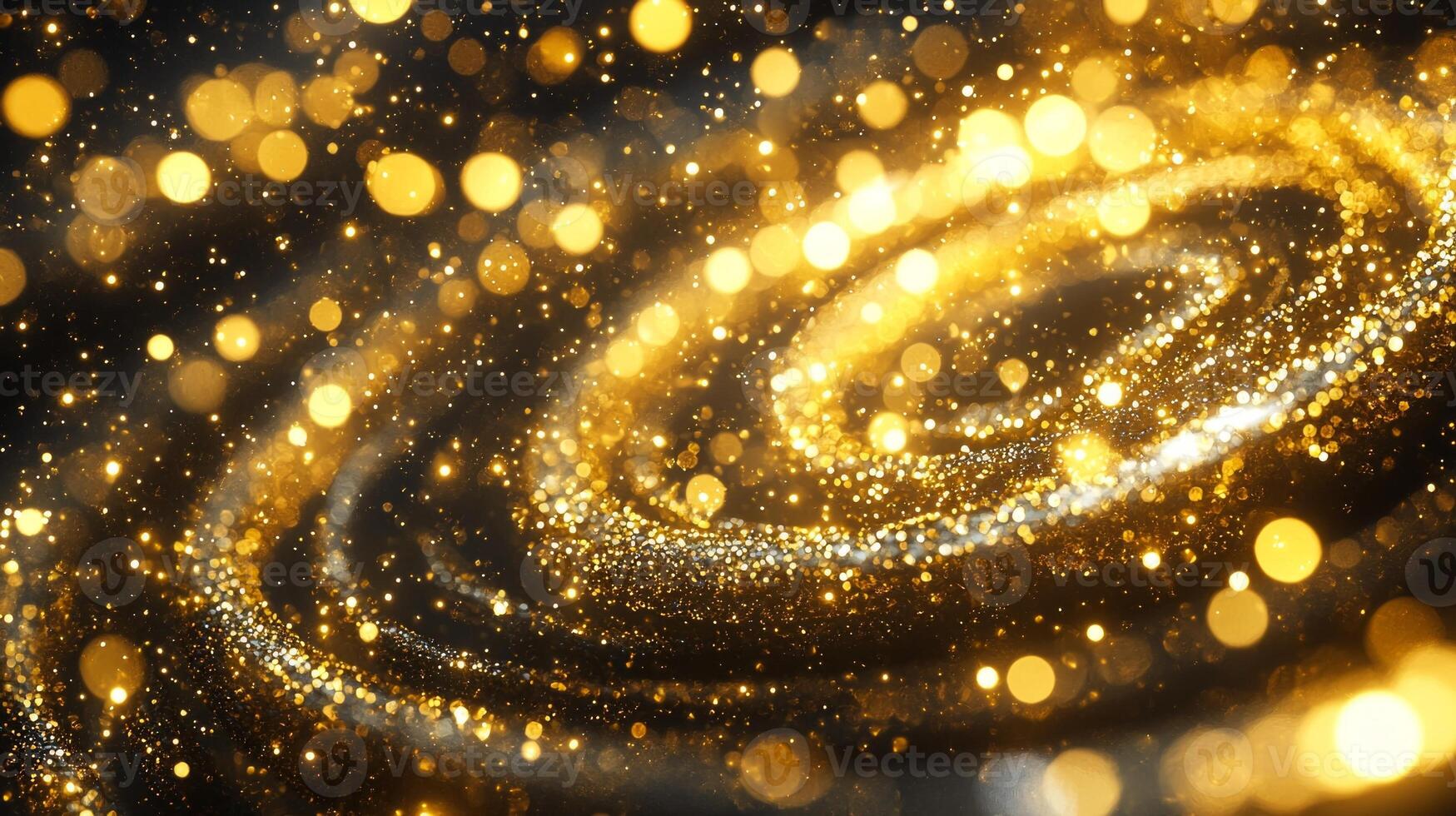 Across a deep black canvas, warm yellow dots swirl and twinkle like distant stars, creating an enchanting cosmic spiral that captivates the viewer's imagination. photo