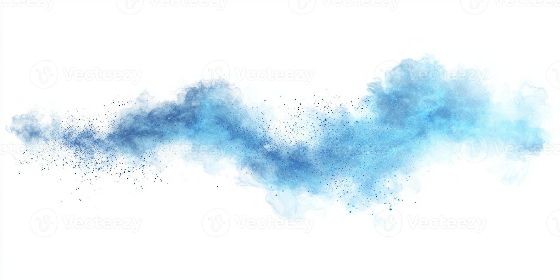 A vibrant swirl of blue smoke ascends elegantly against a clean white backdrop, showcasing shades that blend and transition in a captivating, dynamic manner. photo
