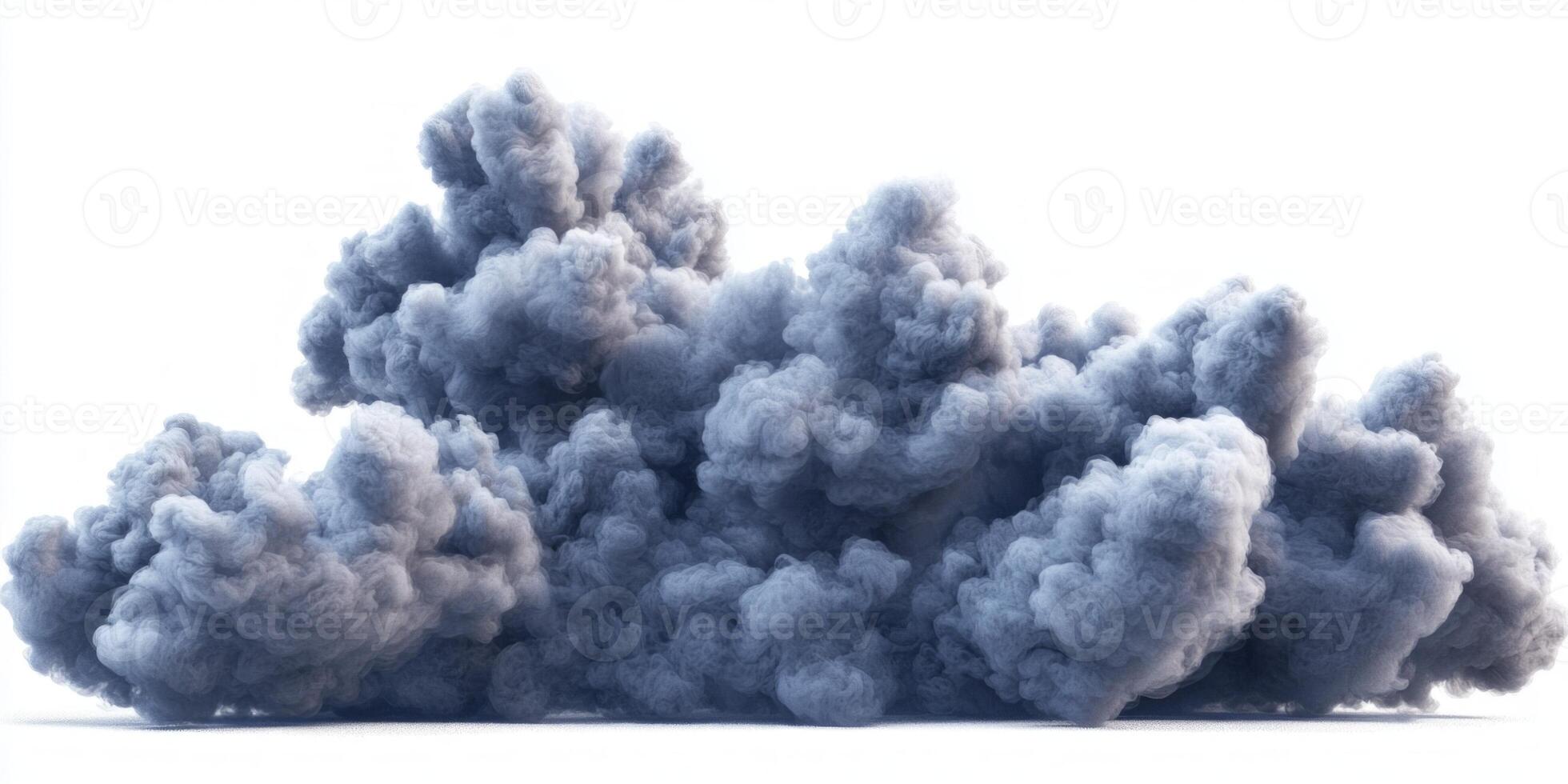 A mesmerizing blue smoke plume twists upward, creating a captivating dance against a clean white background. The dynamic shades blend seamlessly, evoking a sense of beauty and fluid motion. photo