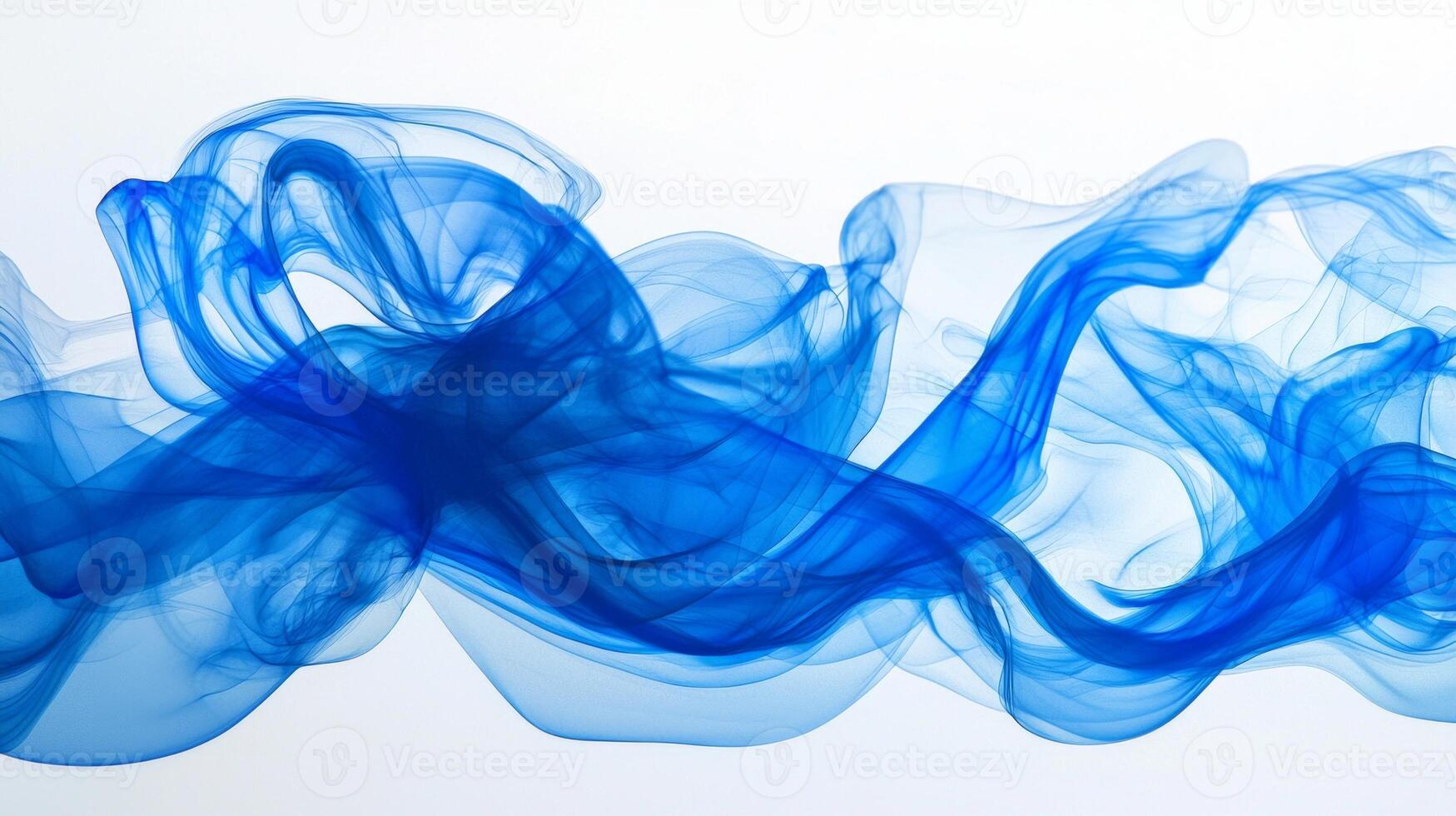 Curled blue smoke tendrils gracefully ascend into the air, creating an enchanting flow of bright blue shades against a clean white background, evoking a sense of tranquility and movement. photo