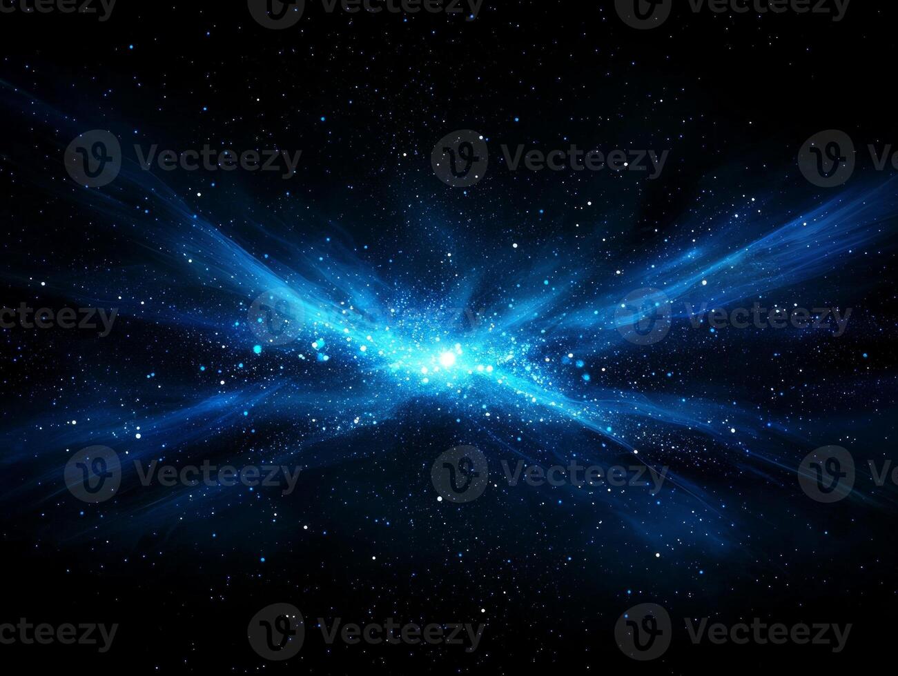 Vivid blue particles burst forth from a central point, sending luminous tendrils into the void. This radiant display captures the essence of cosmic energy and beauty in a captivating manner. photo