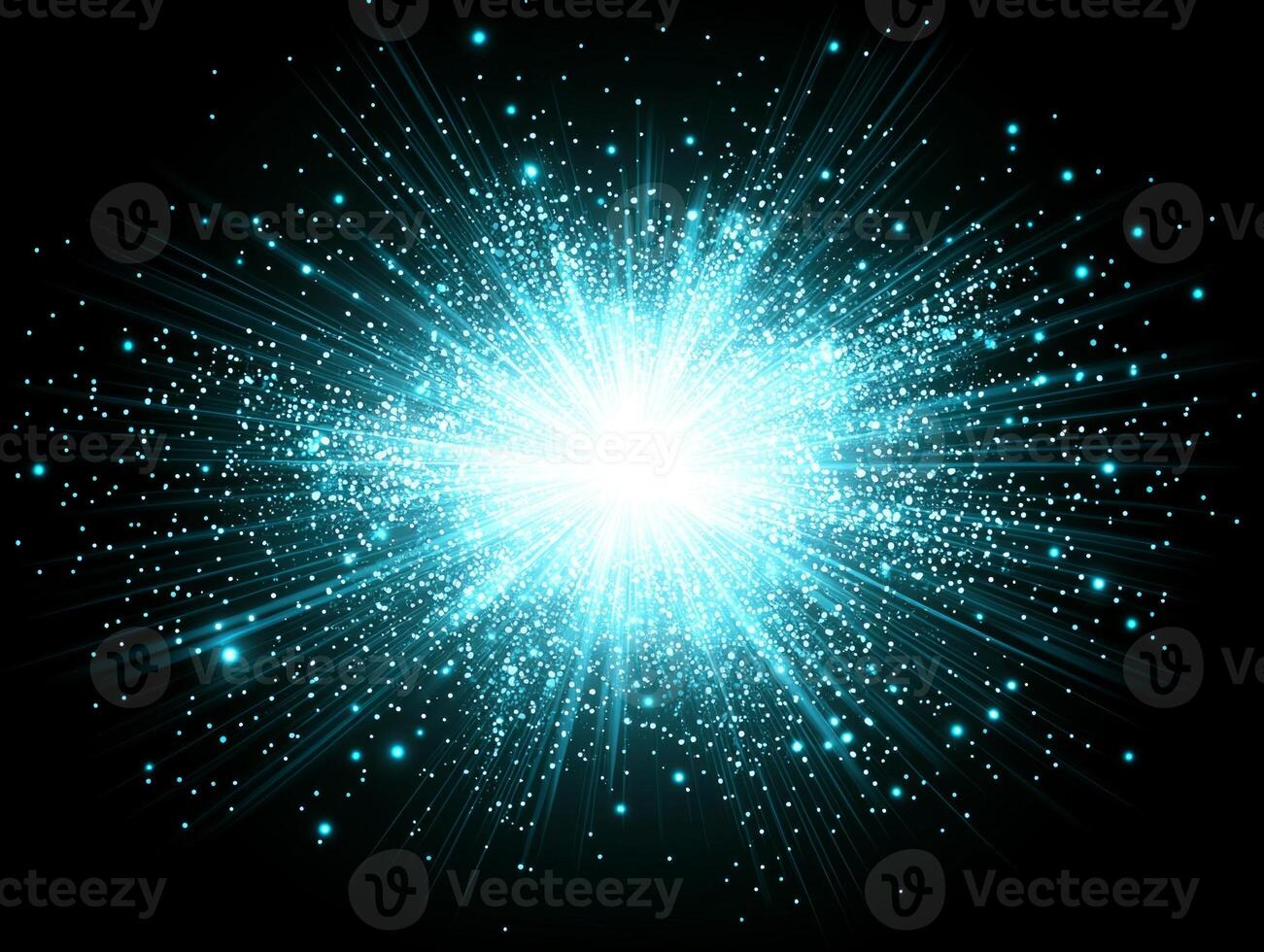 An explosive display of brilliant blue particles bursts forth, illuminating the darkness with its ethereal glow, creating a mesmerizing cosmic spectacle of energy and light. photo
