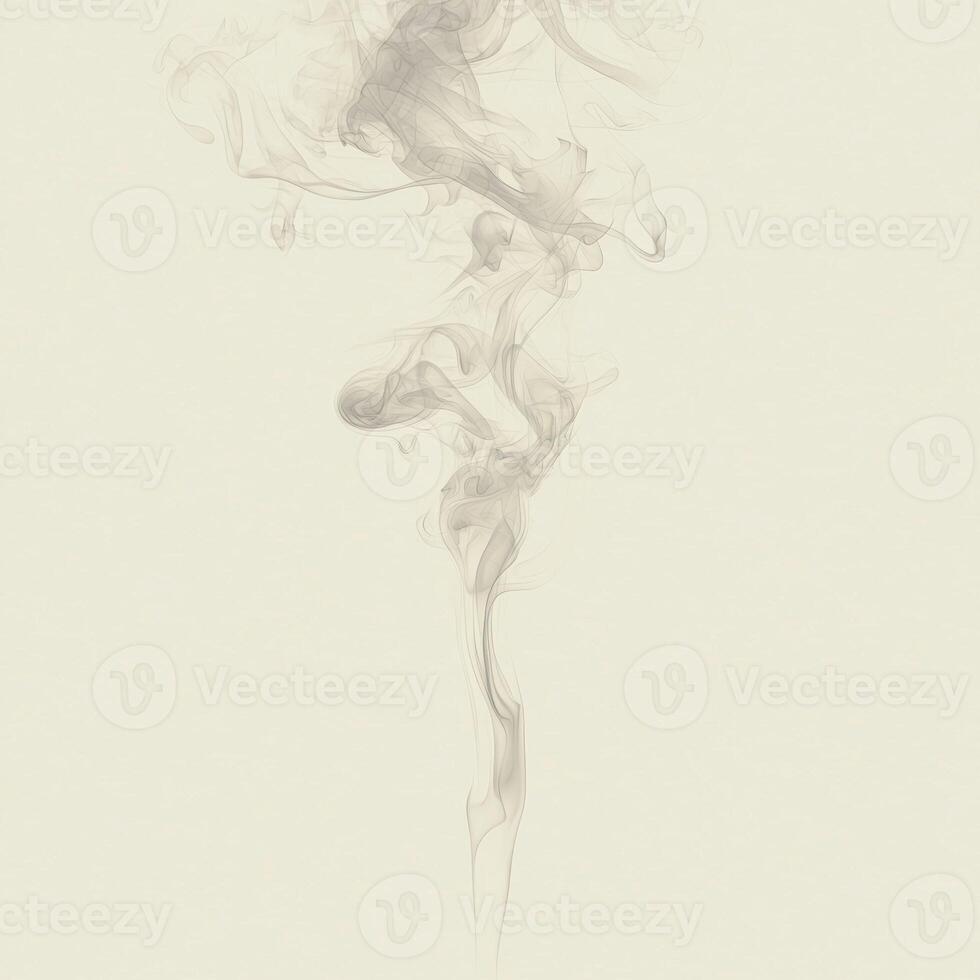 Soft gray smoke billows upward, creating intricate patterns that fade into transparency. The delicate wisps evoke a sense of calm and tranquility in a serene environment. photo