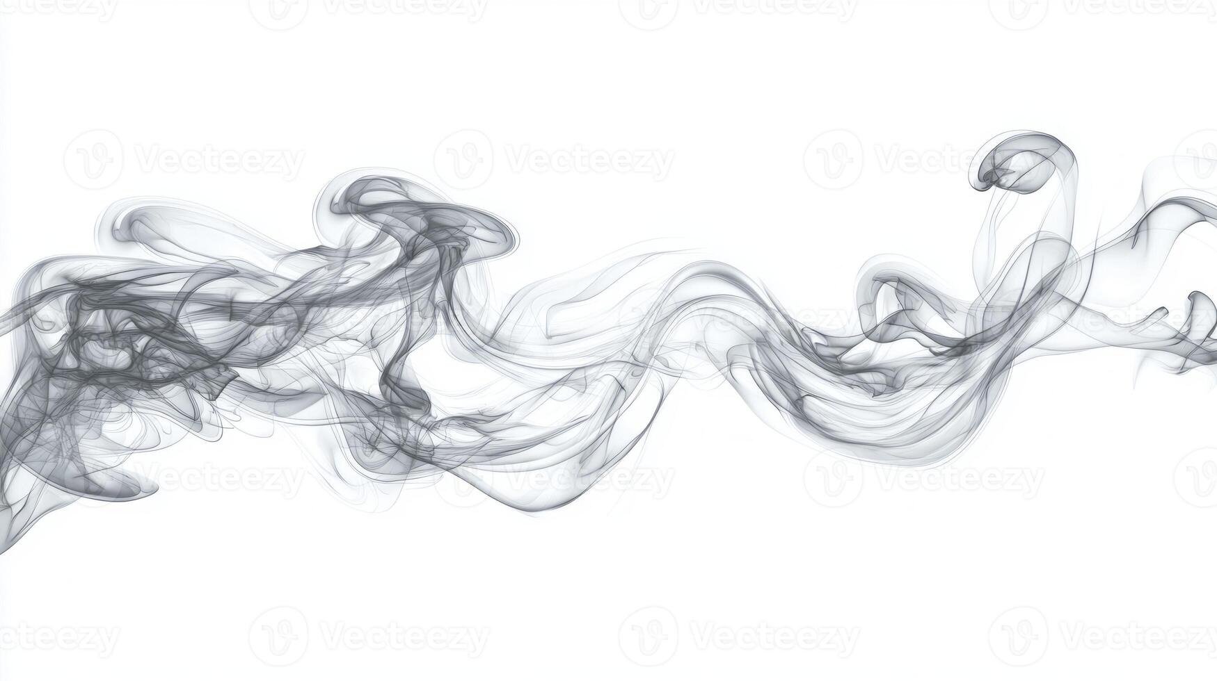Curling gray smoke tendrils twist and blend into the air, producing soft, flowing patterns against a crisp white backdrop, evoking a sense of tranquility and artistry. photo