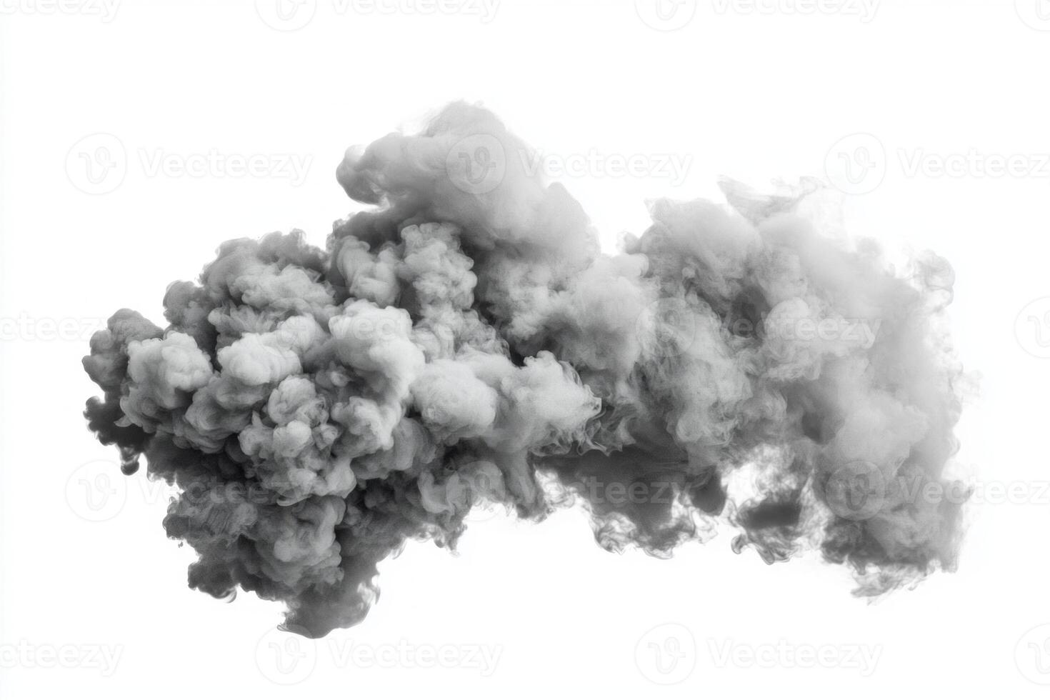 dense cloud of gray smoke rises gracefully, blending into the bright white backdrop. The soft edges and dynamic opacity create an ethereal and captivating visual effect. photo