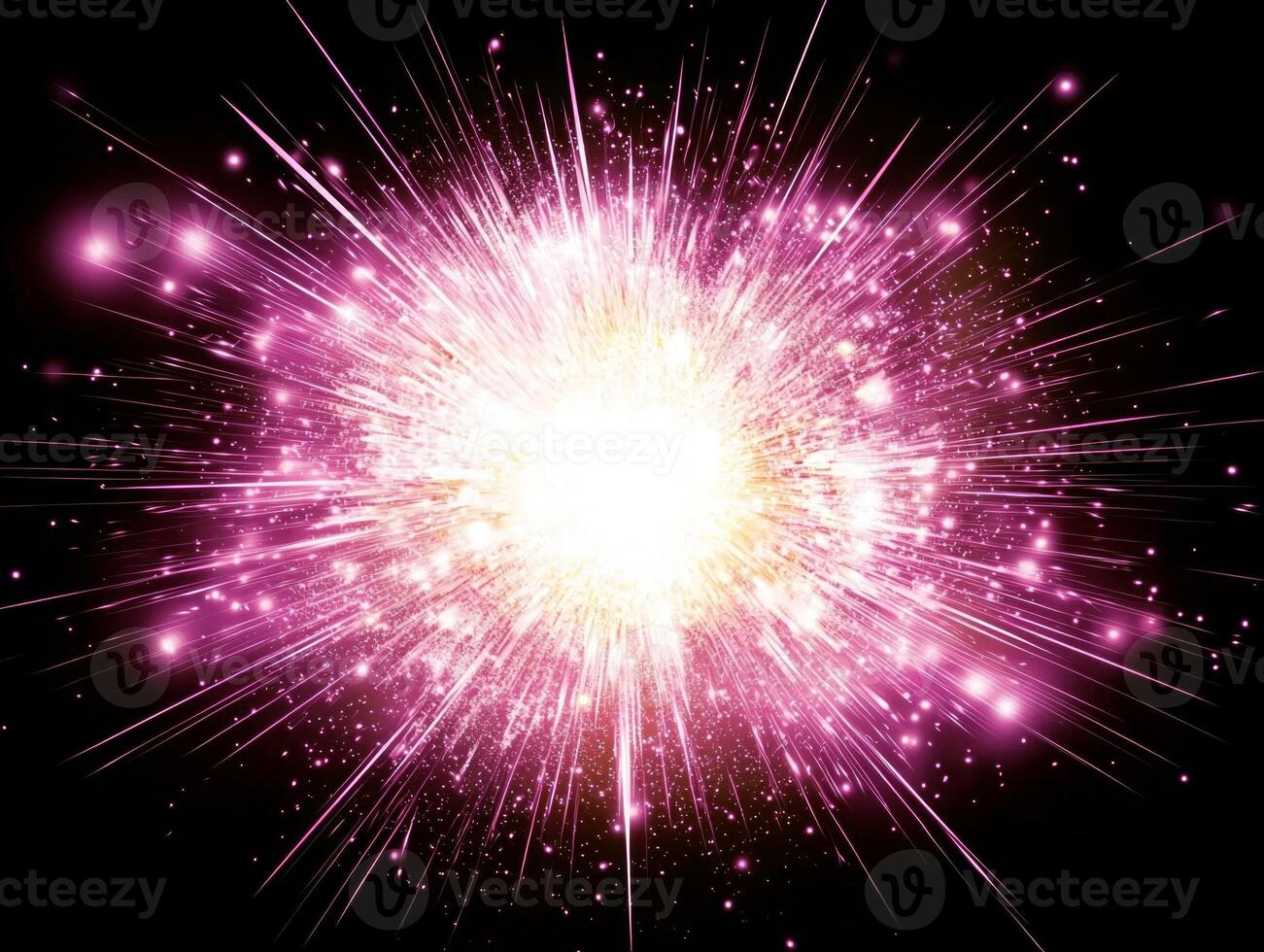 Vivid pink particles erupt from a central point, scattering outward and illuminating the darkness with a brilliant display of cosmic energy and motion. photo