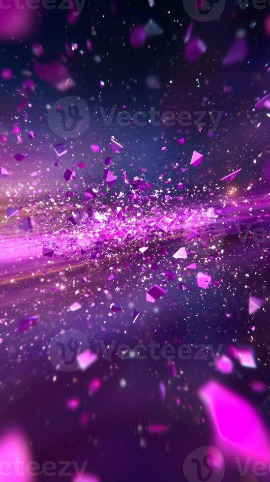 stunning burst of pink particles radiates outward, creating a dynamic display of glowing shards that scatter in all directions, embodying the essence of cosmic energy. photo
