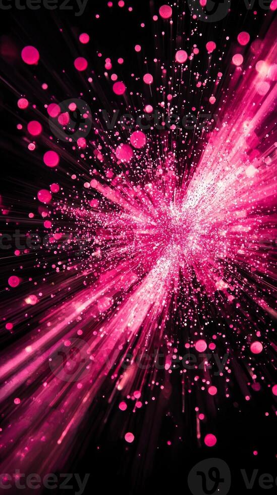 vibrant pink particle burst erupts from the center, radiating outward with a spectacular wave of glowing particles, creating a mesmerizing cosmic explosion effect. photo