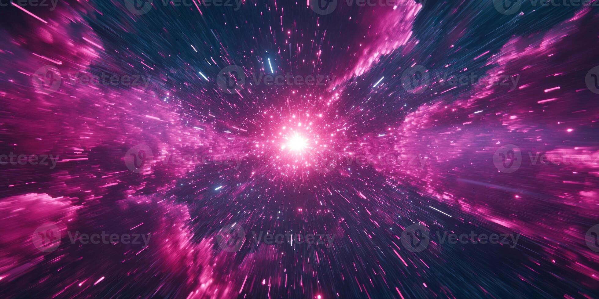 stunning pink particle explosion emanates from a luminous core, with particles radiating outward, forming a breathtaking wave of cosmic energy and light. photo