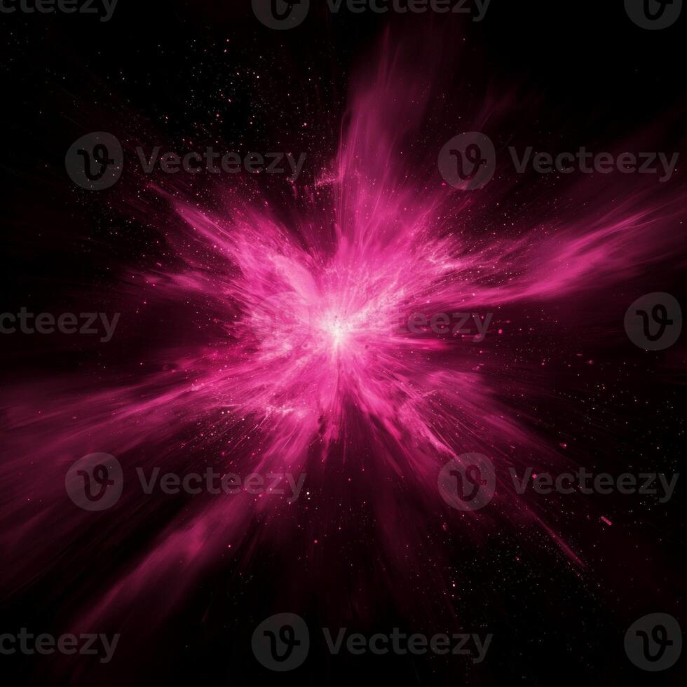 powerful burst of pink particles radiates dynamically from a bright core, creating an energetic explosion that evokes a cosmic phenomenon in the dark expanse of space. photo