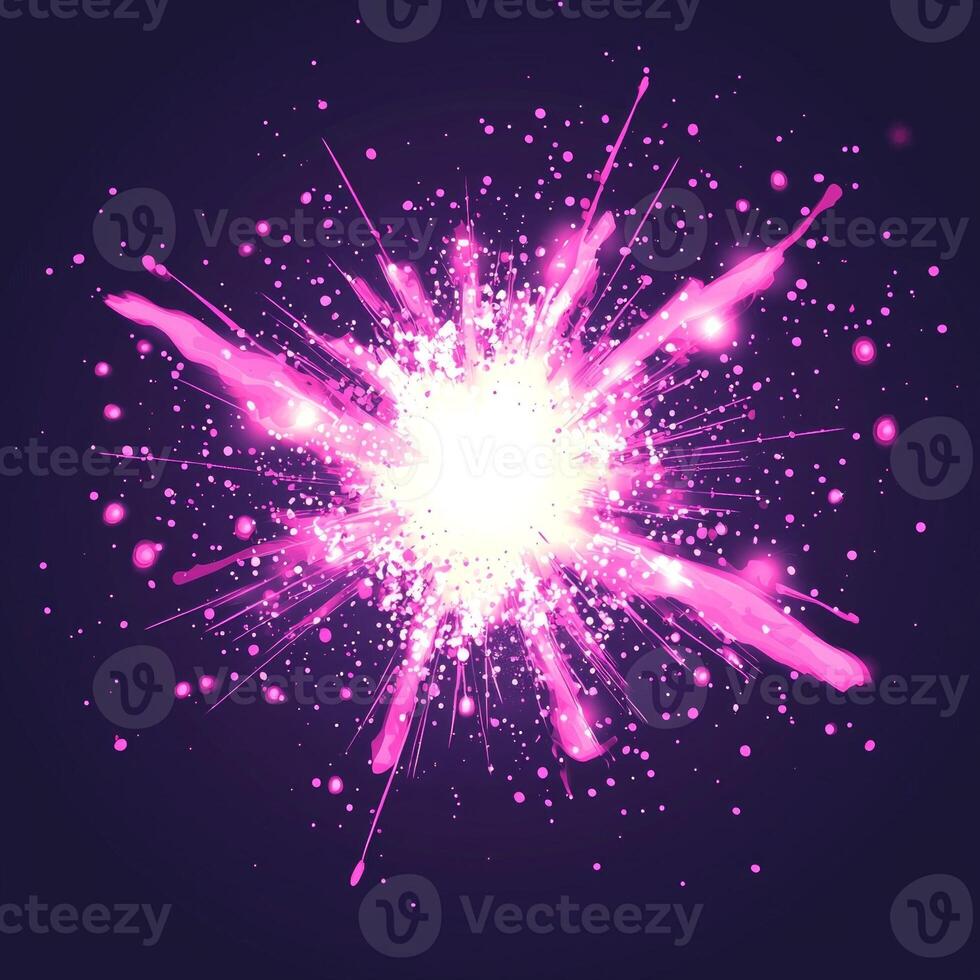 vibrant burst of pink particles explodes outward from a brilliant core against a dark background, creating a mesmerizing display of energy and cosmic beauty. photo