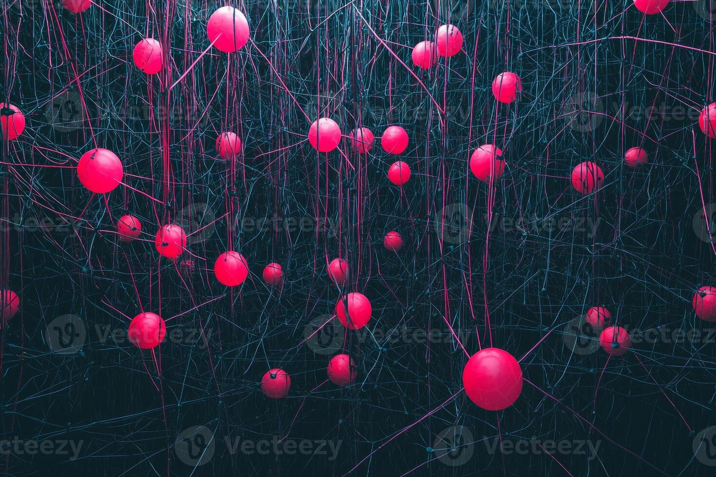 Tiny pink dots scattered across a dark canvas connect with glowing lines, creating a captivating starry sky effect that evokes a sense of cosmic wonder and minimalist beauty. photo