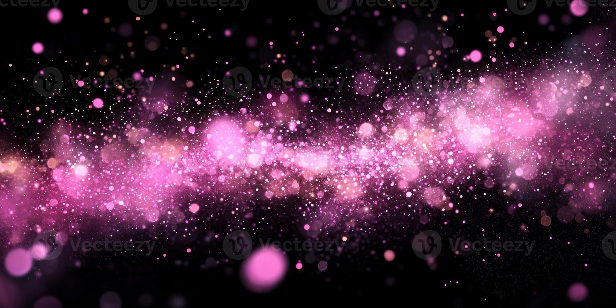 Soft clusters of pink particles create a vibrant wave, glowing gently against a rich black background, evoking a sense of movement and ethereal beauty. photo