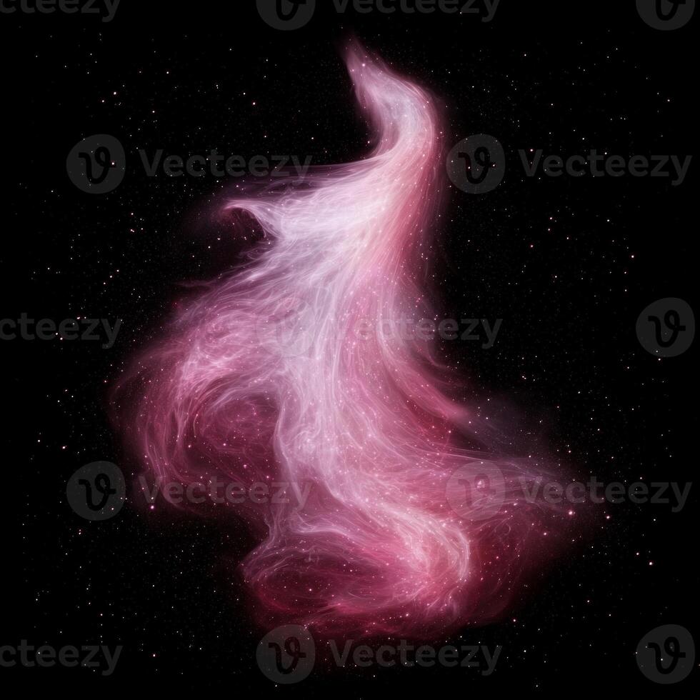 mesmerizing display of swirling pink particles forms a nebula in a dark void, glowing softly to create an ethereal and otherworldly atmosphere that captivates the imagination. photo