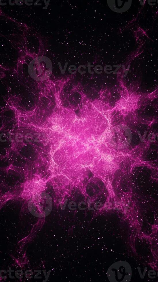 mesmerizing formation of pink particles spirals outward, creating a glowing vortex at the center. The dynamic energy suggests an otherworldly cosmic phenomenon full of vibrant life. photo