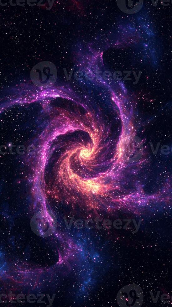 Swirling pink particles create a mesmerizing vortex that glows brighter at the center, embodying dynamic energy against the vast, dark canvas of space. photo