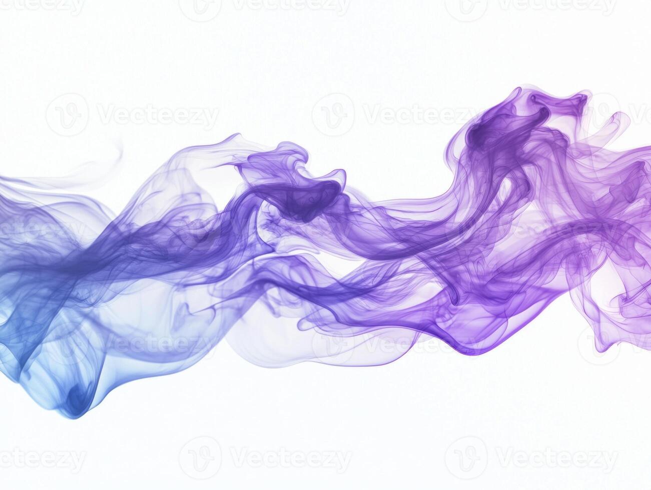 Soft, swirling tendrils of purple smoke rise gracefully, blending deep hues with lighter shades, creating a captivating dynamic display against a clean white background. photo