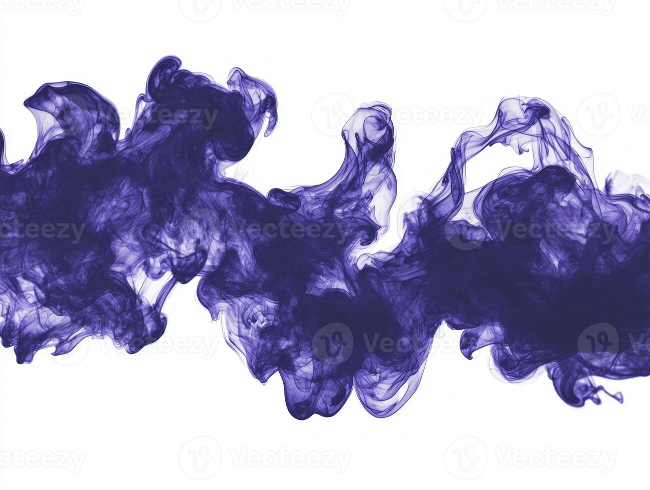 Vibrant violet smoke gracefully ascends, intertwining in soft, swirling patterns while transitioning from deep dark hues to lighter shades, creating an enchanting spectacle on a white canvas. photo