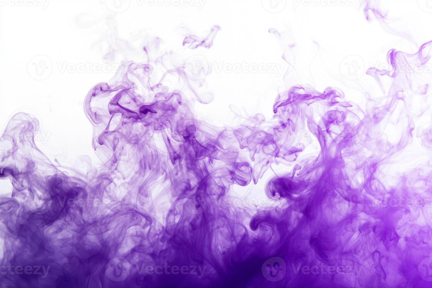 Thick, swirling purple smoke rises dramatically, blending beautifully with a white background. The soft edges and varied opacity evoke a sense of movement and depth. photo