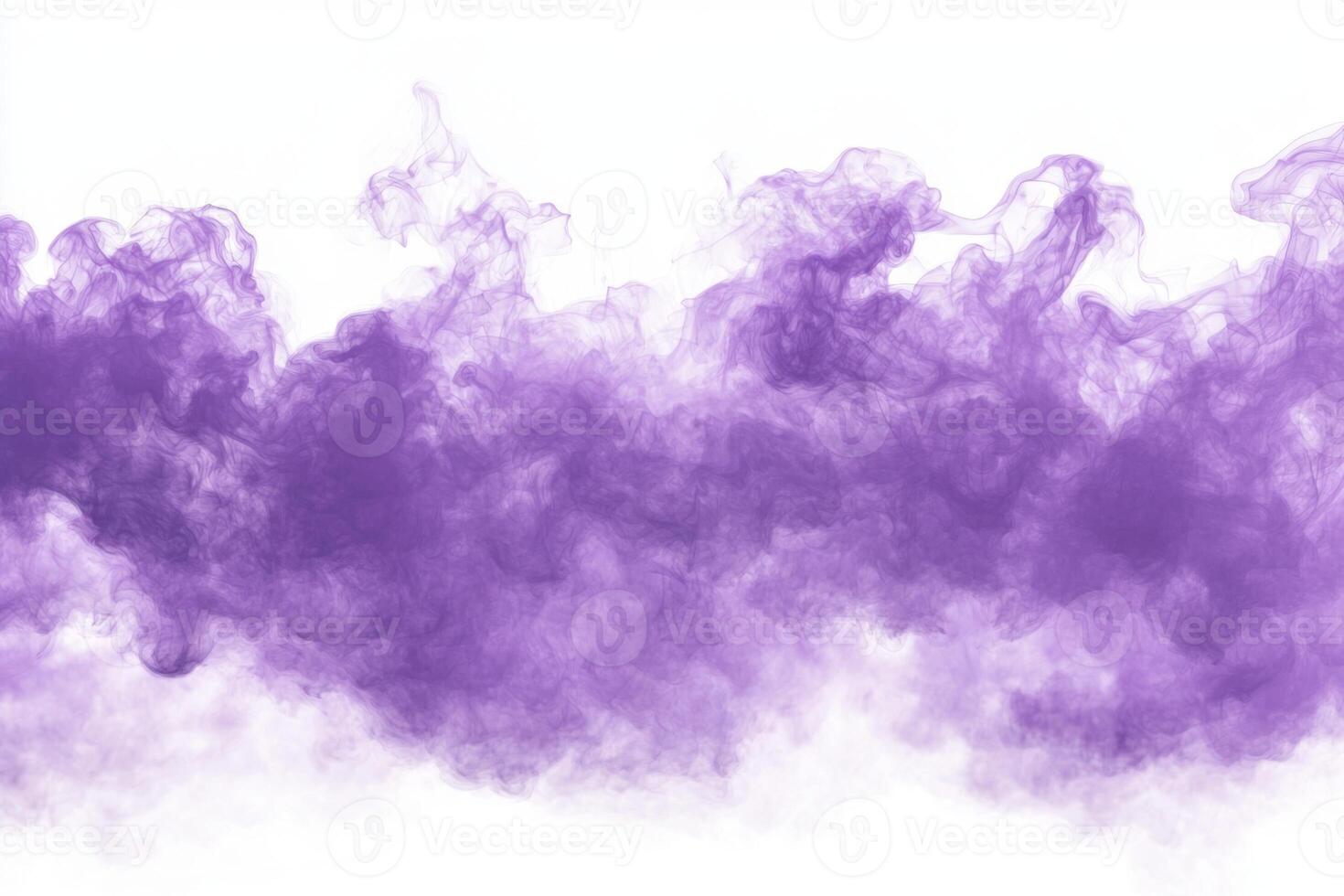 Violet smoke elegantly rises, displaying intricate textures and varying opacity as it dances upward, creating a captivating interplay against the bright white background. photo