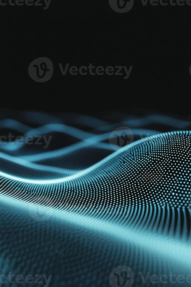 A mesmerizing flow of turquoise dots undulates gracefully across a deep black background, creating a sense of movement and tranquility in this minimalist cosmic abstraction. photo