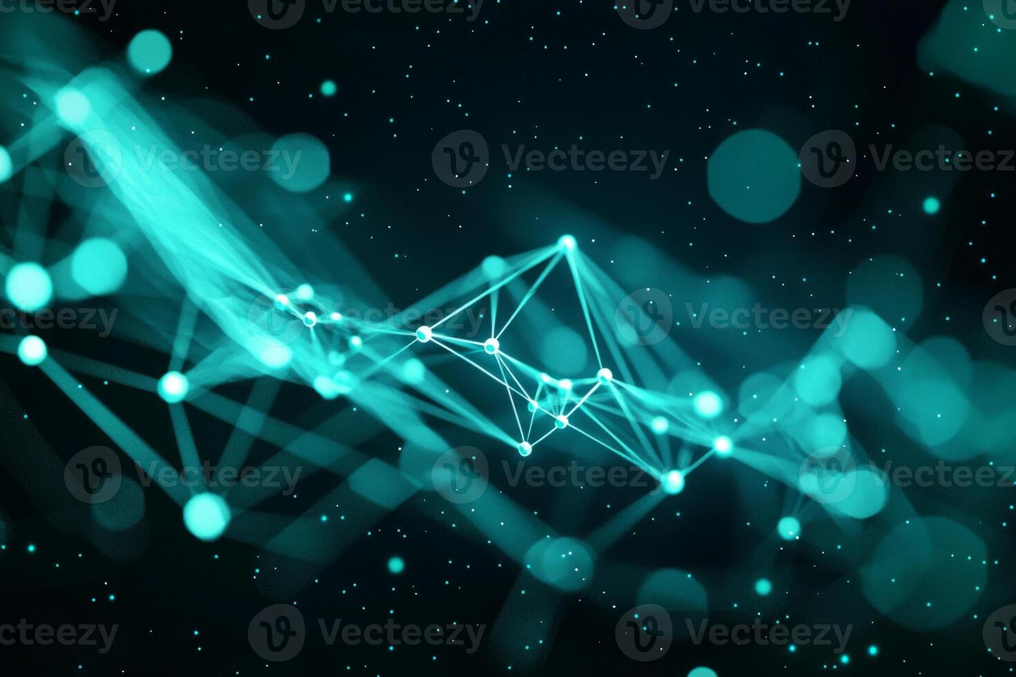 Scattered tiny turquoise dots illuminate a dark canvas, their glowing lines connecting in a constellation-like pattern, evoking a sense of cosmic wonder and minimalist artistry. photo