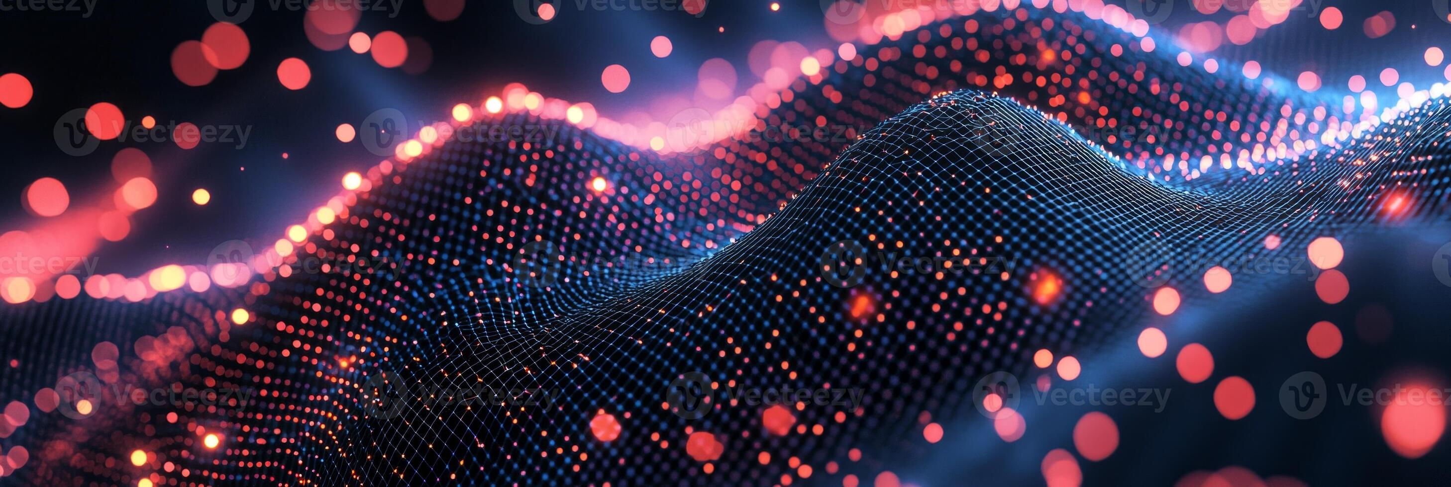 Intricate geometric shapes emerge as orange particles intertwine, connected by glowing lines that radiate a mesmerizing energy against a deep black background. photo